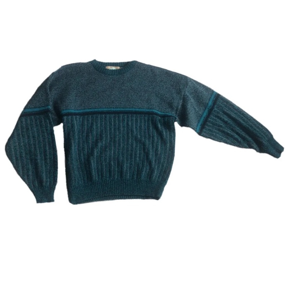 Vtg Weekends Sweater Womens Large Chunky Knit Long Sleeve Turquoise Crew Neck